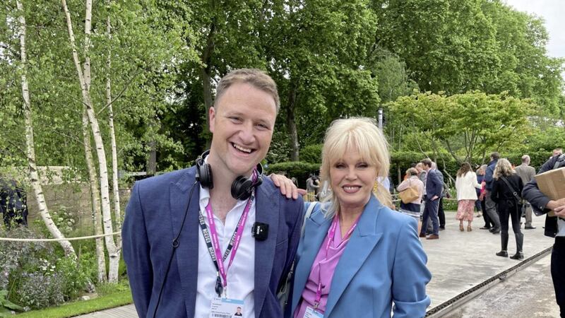 David Maxwell with Joanna Lumley at this week&#39;s Chelsea Flower Show 