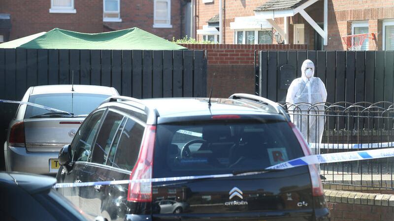 The scene where Kevin McGuigan was murdured in Short Strand in east Belfast. Picture by Hugh Russell