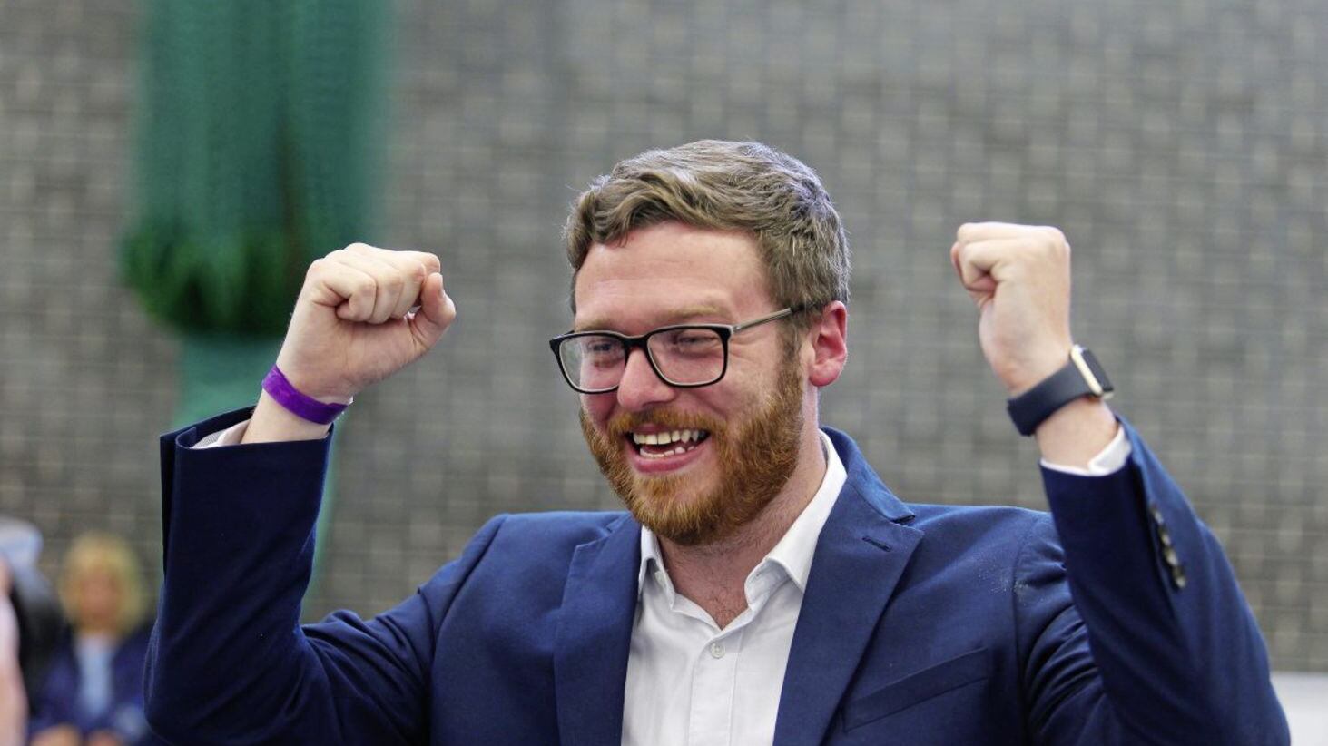 The SDLP&#39;s Gareth Sharvin is elected at the Newry count. Picture by Mal McCann 