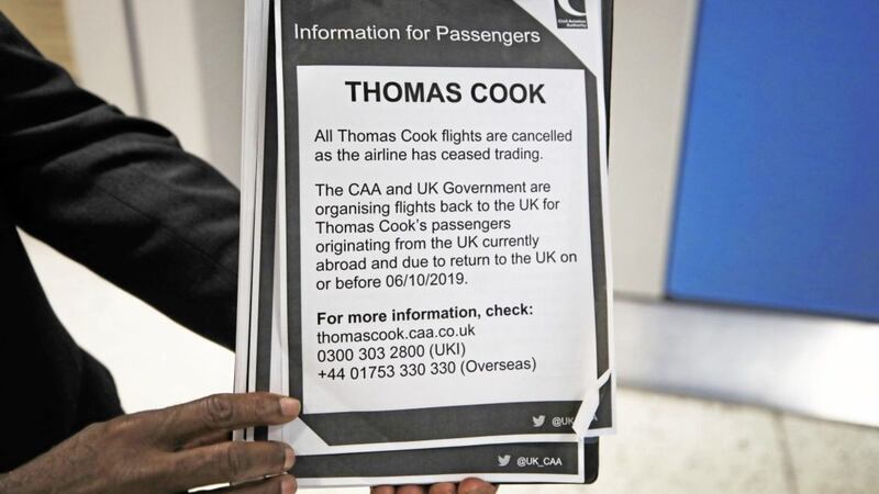 Information notice as the 178-year-old tour operator Thomas Cook ceased trading last month. Peter Byrne/PA Wire                                  