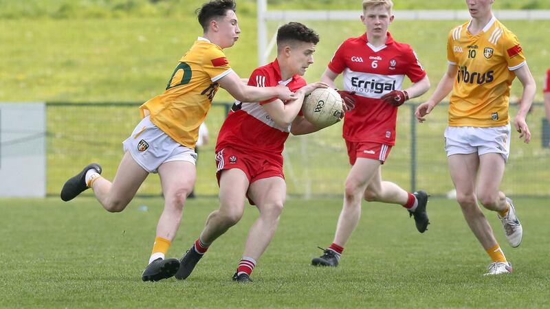 Derry were in control throughout their Ulster MFC quarter-final against Antrim and will now face Donegal in the semi-final     Picture: Margaret McLauglin
