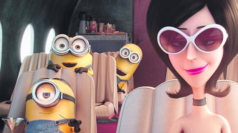 Stuart, Bob and Kevin pledge allegiance to Scarlet Overkill in Minions 