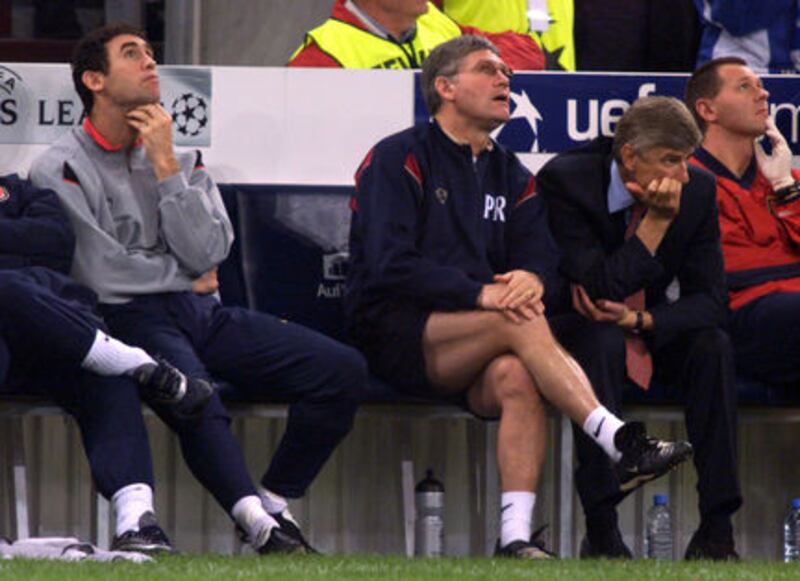 Former Arsenal assistant manager Pat Rice (centre) turns 68 today