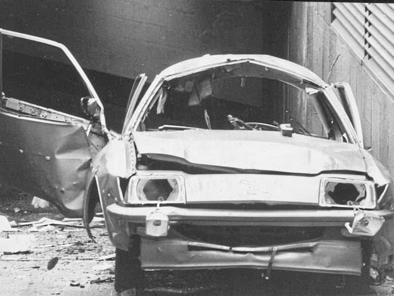 Airey Neave&#39;s car after an INLA bomb exploded underneath it in 1979 