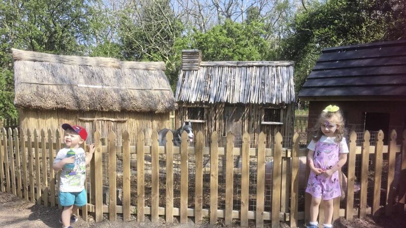 Abbie and James visit the three little pig&#39;s houses in the Fairytale Forest at the Ark Open Farm in Newtownards 