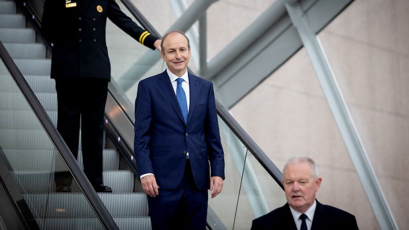 &nbsp;Fianna Fail leader Micheal Martin (centre) after the 33rd sitting of the new Dail in the Convention Centre, Dublin, where the vote for a new Taoiseach took place.