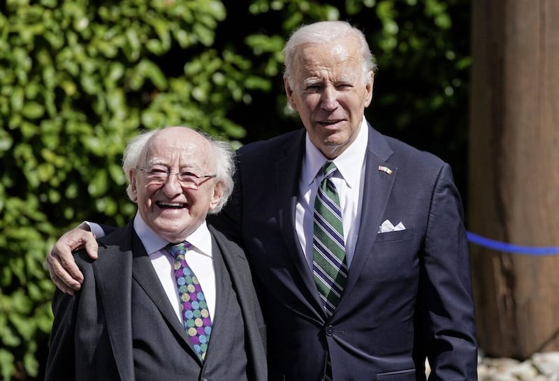 President Michael D Higgins with US President Joe Biden at &Aacute;ras an Uachtar&aacute;in in Phoenix Park, Dublin during his visit to Ireland last month. Picture by Brian Lawless/PA Wire 