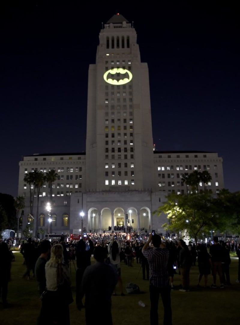 The Bat-Signal lights up LA City Hall