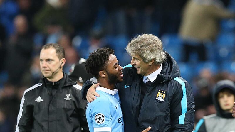 Manuel Pellegrini embraces Raheem Sterling at the end of Tuesday's Champions League game at the Etihad <br />Picture by PA&nbsp;