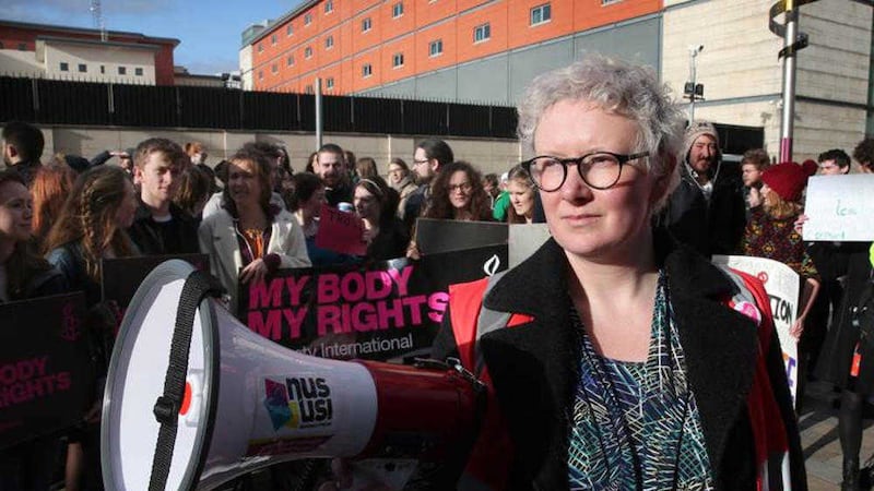 Emma Campbell from Alliance for Choice at a pro-choice rally in Belfast. Picture by Declan Roughan 