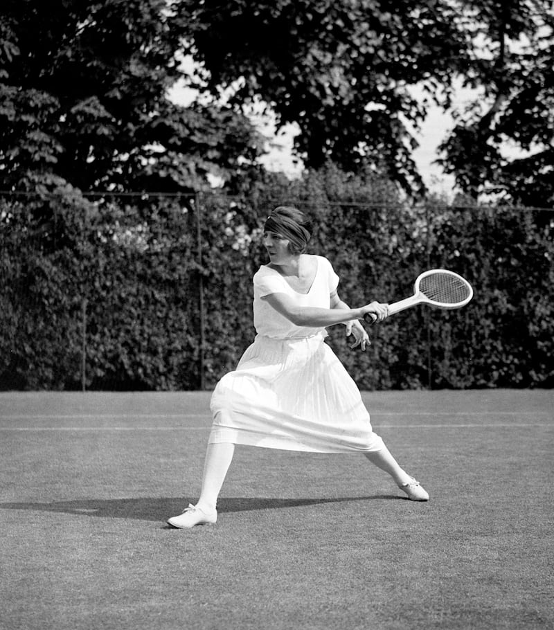 Suzanne Lenglen, the Ladies Grass Champion, in action at Wimbledon in 1921