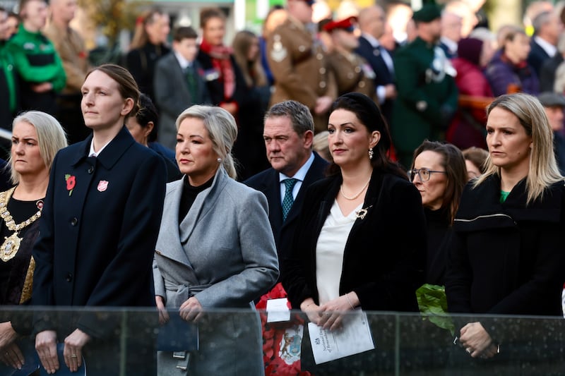 First Minister Michelle O’Neill attends the remembrance service at Belfast City Hall where she laid a laurel wreath. PICTURE: MAL MCCANN