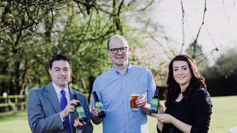 Pictured (from left) launching the new beer are Eddie McKeever, operations director of McKeever Hotels, Jonathan Mitchell of Hillstown Farm Brewing Company and Bridgene McKeever, marketing director of the McKeever Hotel Group 