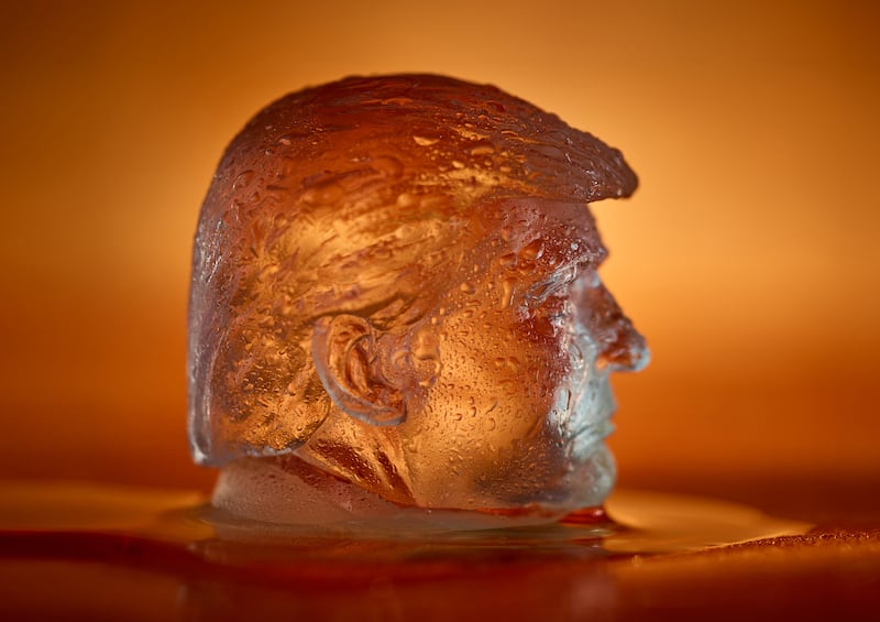 An ice cube in the shape of Donald Trump's head