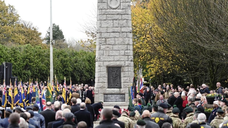 Last week&#39;s ceremony was postponed after a pipe bomb was left near the town&#39;s war memorial. Picture by Colm Lenaghan, Pacemaker 
