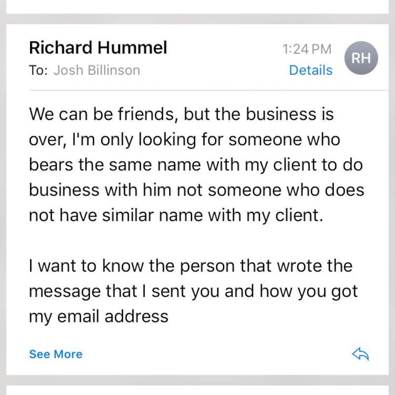 The reply by the scammer about being friends