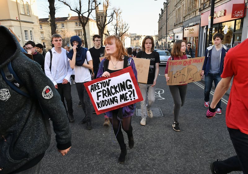 Demonstrators during a climate change protest in Bristol.