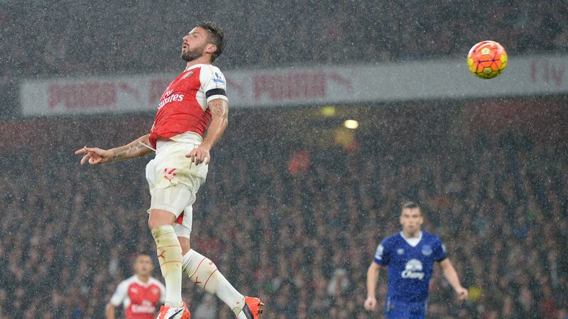 Olivier Giroud opens the scoring for Arsenal in Saturday's Premier League against Everton<br />Picture: PA&nbsp;