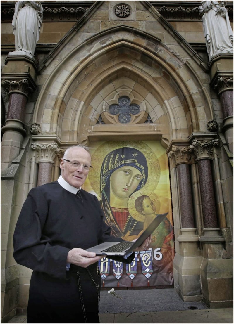 Fr Peter Burns, pictured outside Clonard, which has been closed due to the Covid-19 pandemic. Picture by Hugh Russell