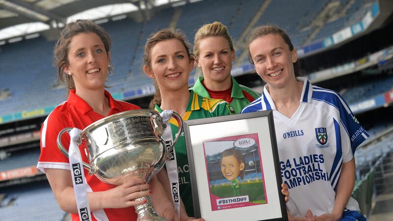 Pictured at Monday&rsquo;s Croke Park launch of the TG4 All-Ireland Ladies' Football Championship are (l-r) Cork&rsquo;s Ciara O&rsquo;Sullivan, Cait Lynch of Kerry, Mayo&rsquo;s Fiona McHale and Monaghan captain Sharon Courtney. The All-Ireland series starts on Saturday, July 25 and culminates with finals day at Croke Park on Sunday, September 27<span class="Apple-tab-span" style="white-space: pre;">	<br /></span>Picture: Sportsfile&nbsp;&nbsp;