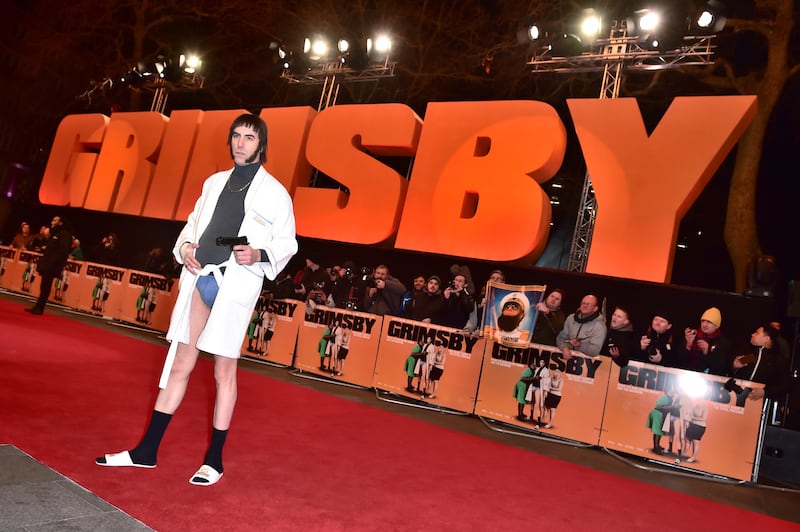 Sacha Baron Cohen in character as Nobby attending the world premiere of Grimsby in London in 2016