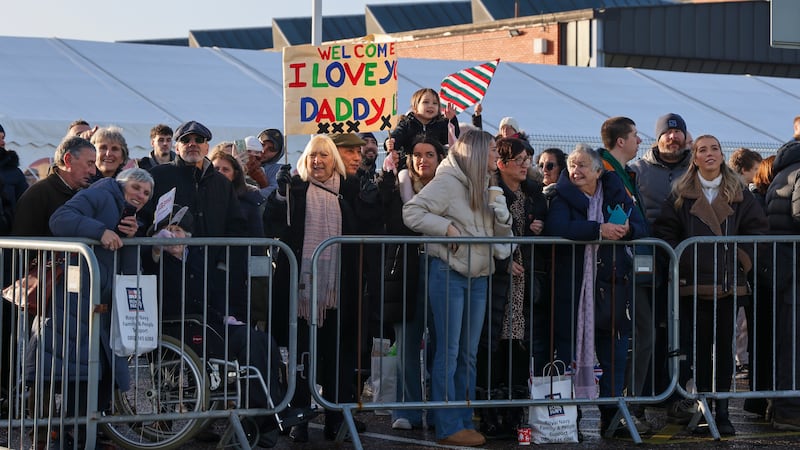 Loved ones wait for HMS Dauntless to return to Portsmouth from the Caribbean (LPhot Stuart Dickson/MoD/PA)