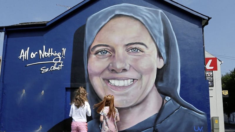 Sister Clare Crockett, who died five years ago tomorrow, is commemorated in a mural in the Brandywell area of Derry near her family home. Picture by Margaret McLaughlin 