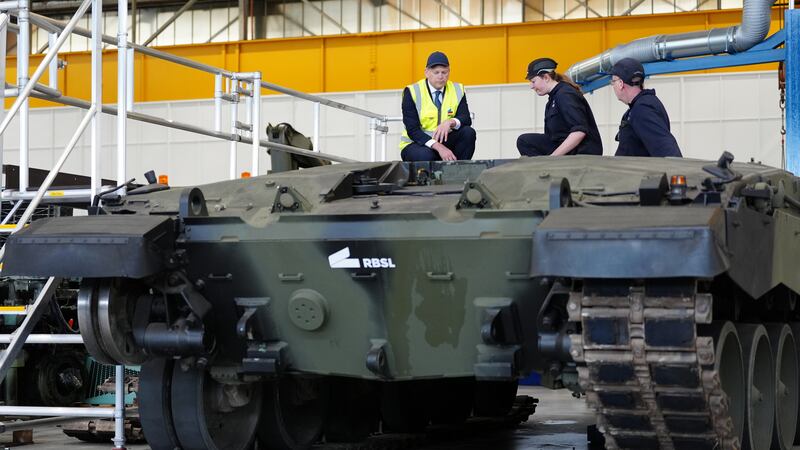Defence Secretary Grant Shapps views the first prototypes of the Challenger 3 tank
