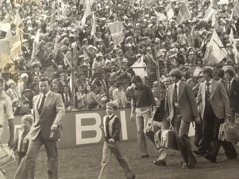 Gerry O'Neill leads Armagh out for the 1977 All-Ireland final. Four years' previously the county hadn't been able to field a team