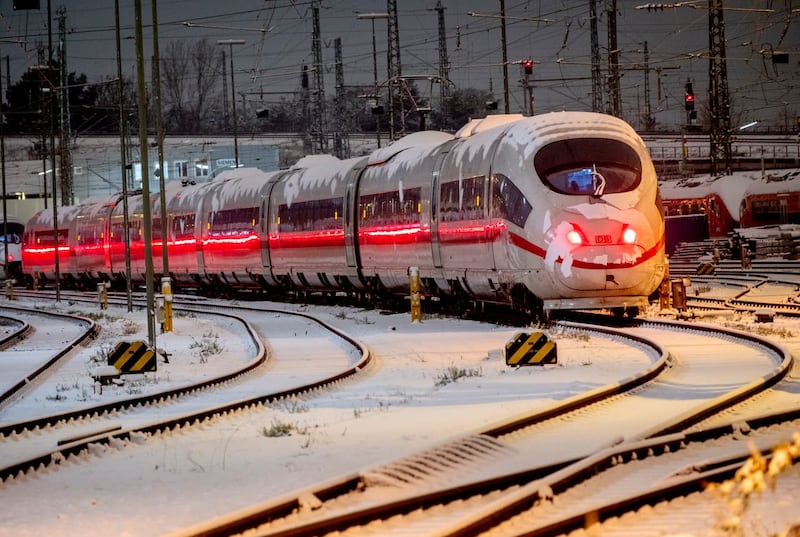 Snow on a train in Frankfurt