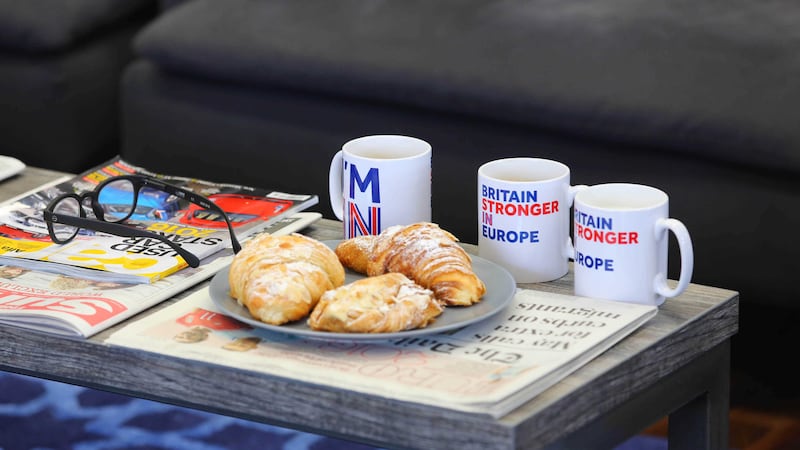 Croissants and 'I'm In' mugs on a table during an EU-related visit by Prime Minister David Cameron in London. Mr  Cameron, for it is he, will either have been responsible for the single biggest disaster in British politics since Sir Anthony Eden engineered the invasion of Suez; or he will be the man who put the future of the United Kingdom, and its place in the world, in mortal danger. Picture by Gareth Fuller, Press Association<br />&nbsp;