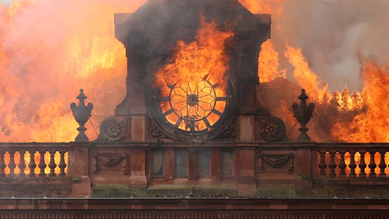 &nbsp;The clock on top of Bank Buildings which housed the Primark store in Belfast was destroyed in the blaze.&nbsp;Picture by Liam McBurney, Press Association