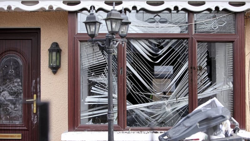 The front window of a house in Etna Drive,north Belfast, was smashed. Picture by Ann McManus 