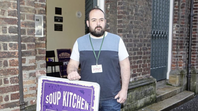 Paul McCusker outside St Patrick&#39;s Soup Kitchen in Donegall Street, Belfast. Picture by Matt Bohill 