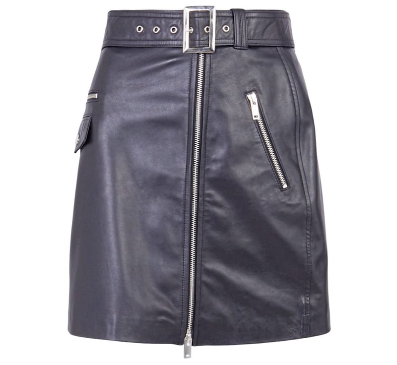 Warehouse Real Leather Belted Biker Skirt, &pound;77.50 (was &pound;155), available from Warehouse