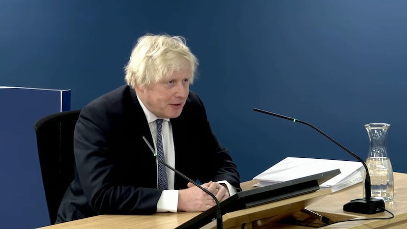 Boris Johnson faced a second day of questioning at Covid-19 inquiry (UK Covid-19 Inquiry/PA)