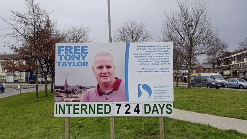 Posters calling for the release of Derry republican Tony Taylor and carrying the corporate logo of Derry and Strabane council have been put up across the district 
