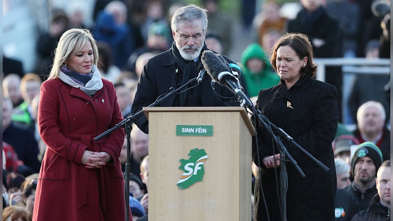 &nbsp;Sinn F&eacute;in President Gerry Adams delivers a graveside oration