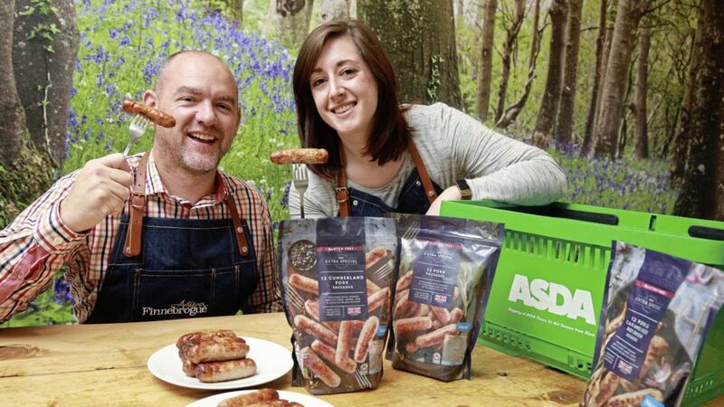 John Cowen, Finnebrogue&rsquo;s Asda account manager joins Emma Swan, Asda&rsquo;s buying manager for NI Local to launch the new range of Extra Special frozen sausages. 