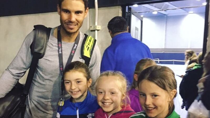 &nbsp;Isabella Connor (centre) travelled with two other girls and three boys from the Irish National Squad based at DCU to spend at Rafa Nadal's training camp.