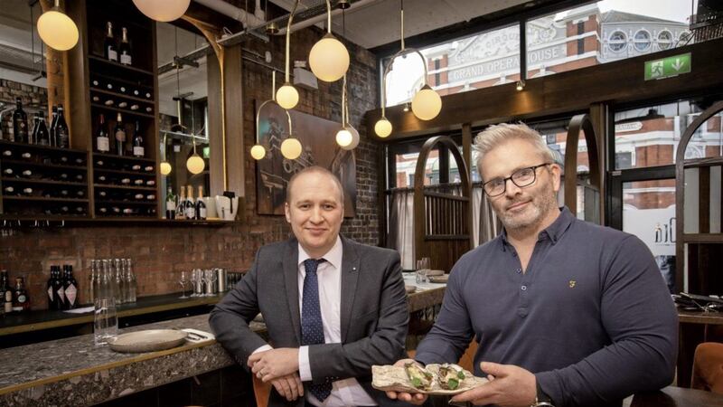 Owner and head Chef of newly opened Ora Restaurant, Marty Murphy with First Trust&#39;s Philip Green 