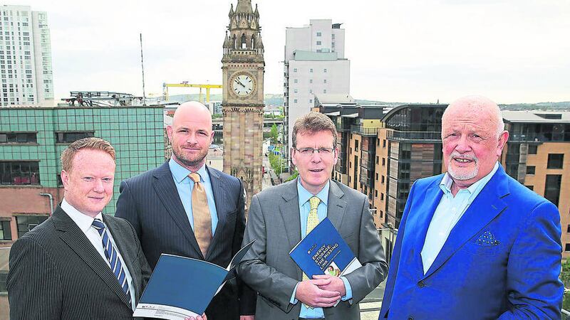 Announcing the CAES scheme last month are, from left, Keith McGrane, head of energy storage at Gaelectric, Gaelectric&rsquo;s head of corporate affairs, Patrick McClughan, Dr Pat McCloughan of PMCA Economic Consultants and Gaelectric chief executive Brendan McGrath