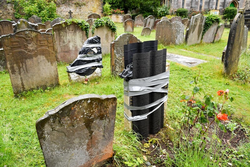 The smashed grave in Henbury, Bristol