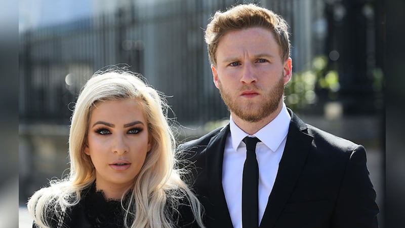 Laura Lacole and Eunan O'Kane outside the High Court in Belfast where a landmark legal case by the pair to secure official recognition of their humanist wedding is being heard. Picture by&nbsp;Brian Lawless, PA Wire