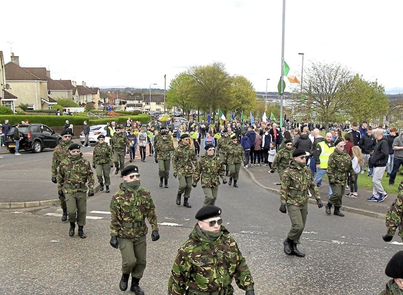 A dissident Republican parade makes its way through Derry to the City Cemetery on Easter Monday. Picture Margaret McLaughlin  17-4-17. 