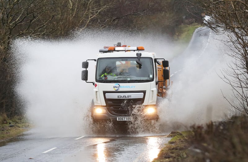 Motorists battle threw the flooding   outside North Belfast on Tuesday.
All Counties where  severely affected by Storm Isha on Sunday and Monday.
A further yellow weather warning for wind begins at 16:00 GMT on Tuesday.
PICTUERE: COLM LENAGHAN