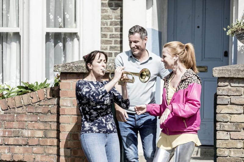 Dean Gaffney (centre) in happier times with Natalie Cassidy and Bianca Jackson. Picture from Press Association 