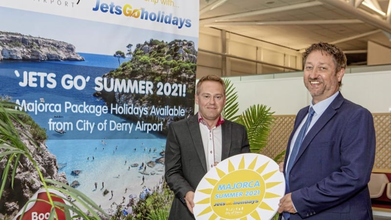 JetsGo Holidays director Daniel Reilly (left) joins City of Derry Airport managing director Steve Frazer to announce the new Majorca service 