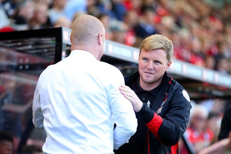 Burnley manager Sean Dyche (left) and AFC Bournemouth manager Eddie Howe shake hands before the Premier League match at the Vitality Stadium, Bournemouth