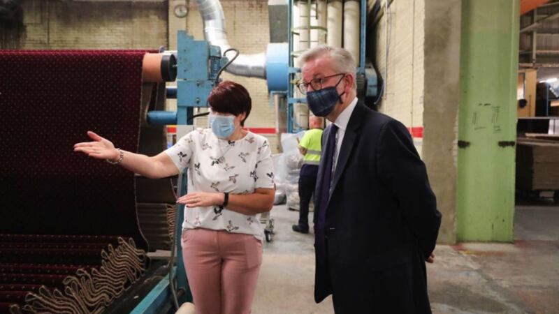 British minister Michael Gove visiting the Ulster Carpets factory in Portadown, Co Armagh.&nbsp;Picture Press Eye, Press Association